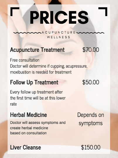  Houston acupuncture service price sheet